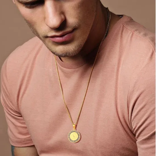 Classy Men Gold CZ Serenity Prayer Pendant Necklace