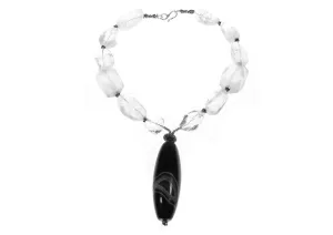 Clear beaded  crystal necklace with black onyx pendant