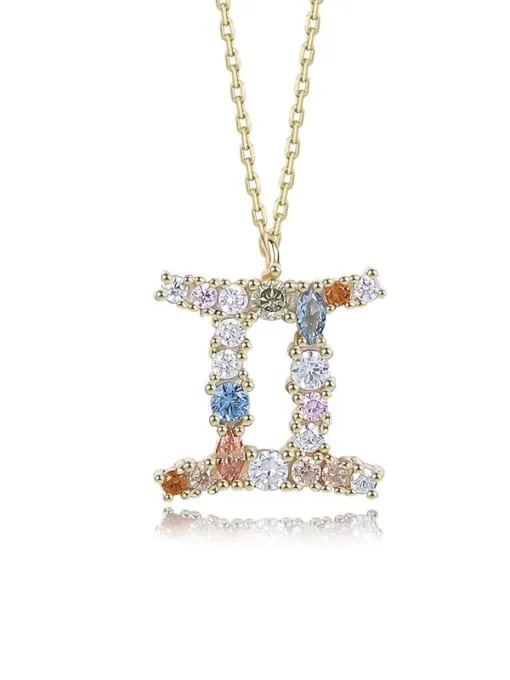 Colorful Zircon Constellation Necklace, 18K Gold Plated .925 Sterling Silver Luxury Necklace