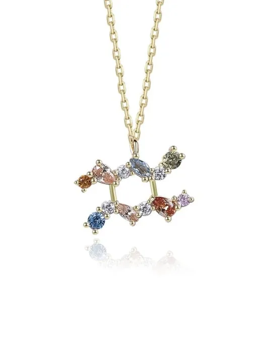 Colorful Zircon Constellation Necklace, 18K Gold Plated .925 Sterling Silver Luxury Necklace