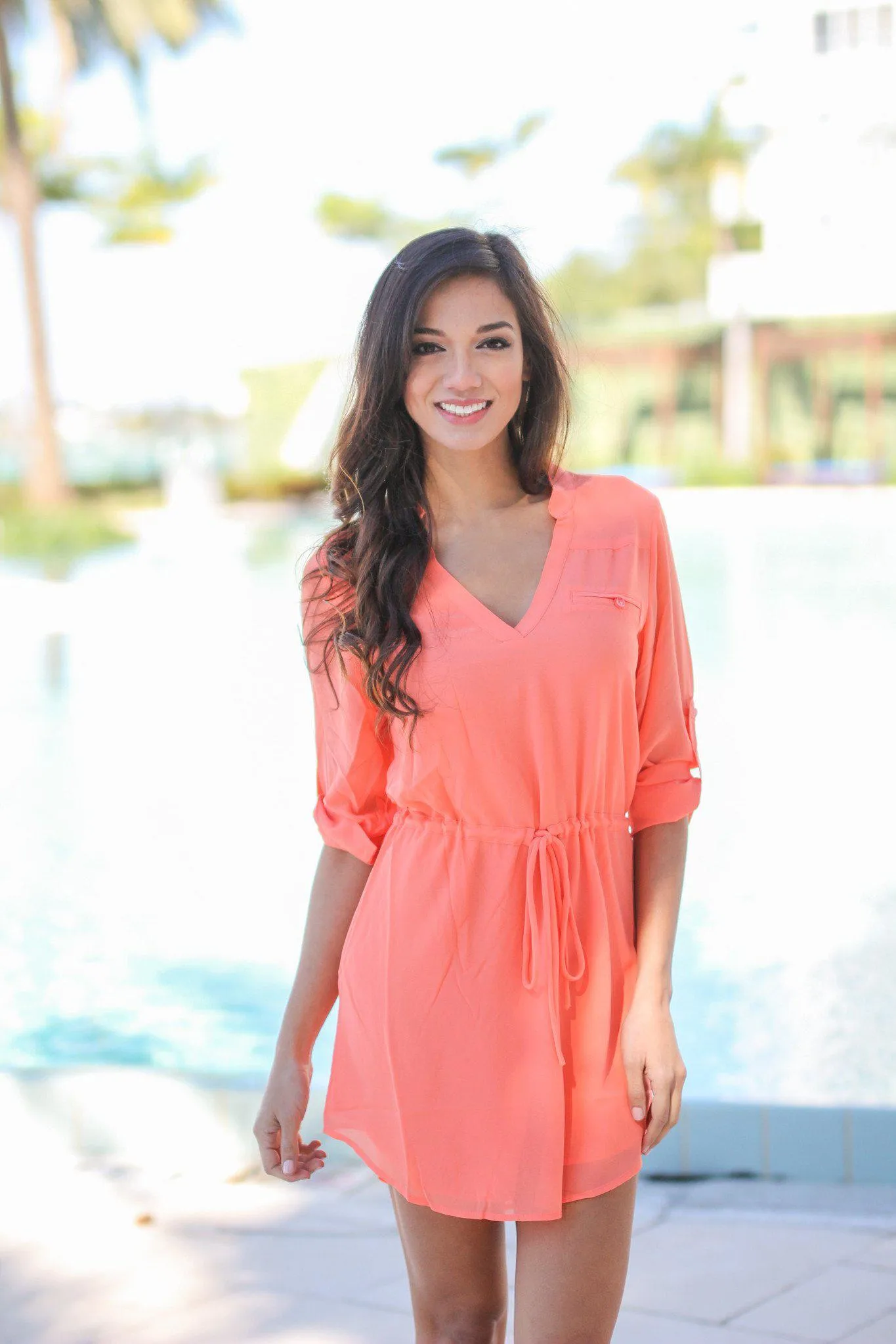 Coral Chiffon Short Dress