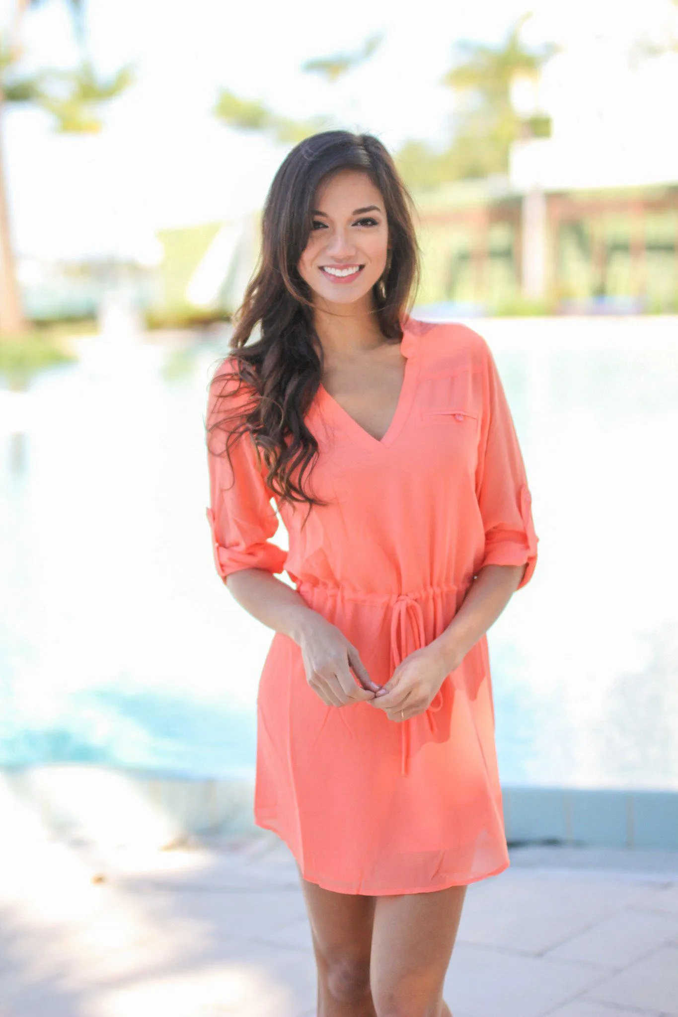 Coral Chiffon Short Dress