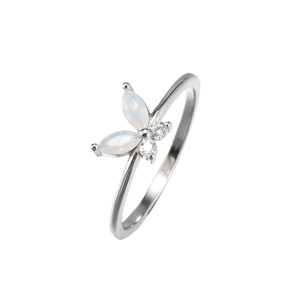 CZ and Opal Butterfly Ring