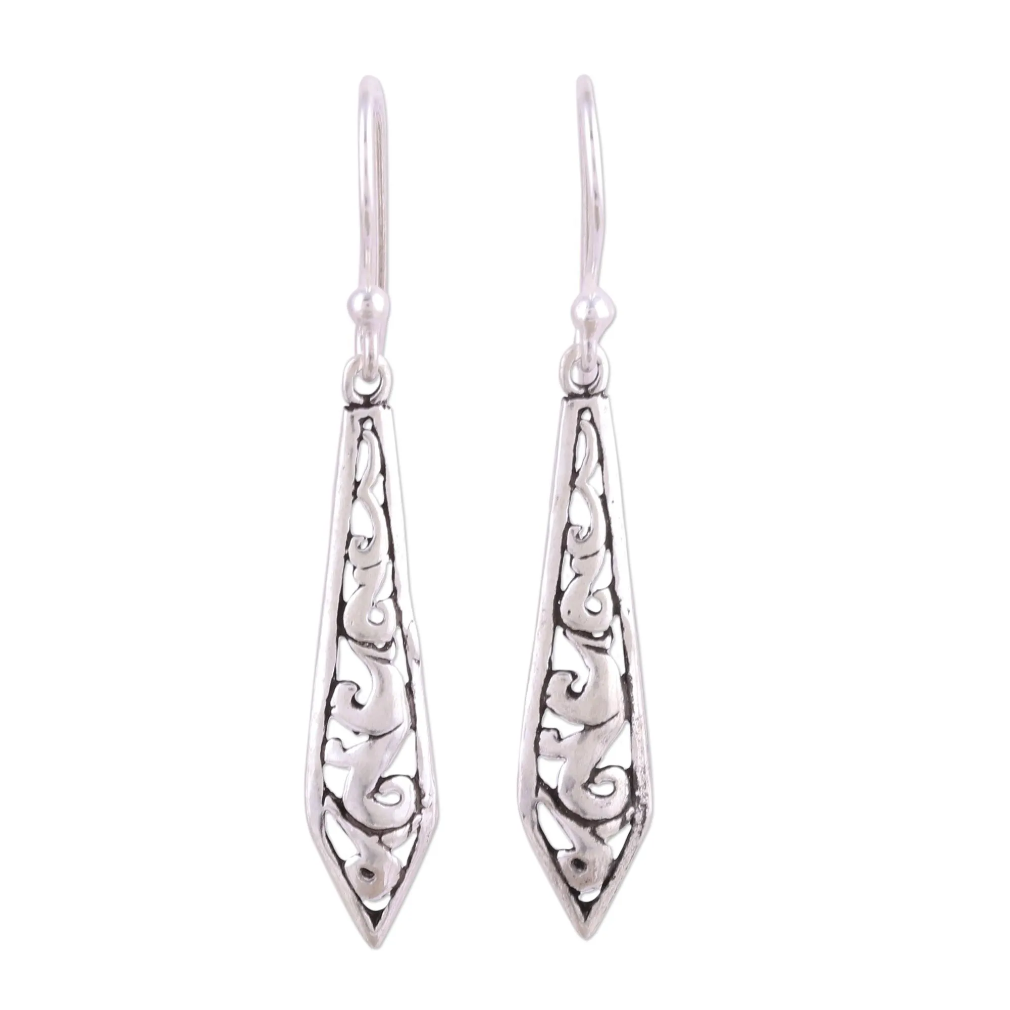 Dagger Shaped Sterling Silver Dangle Earrings from India - Sword of Delhi | NOVICA