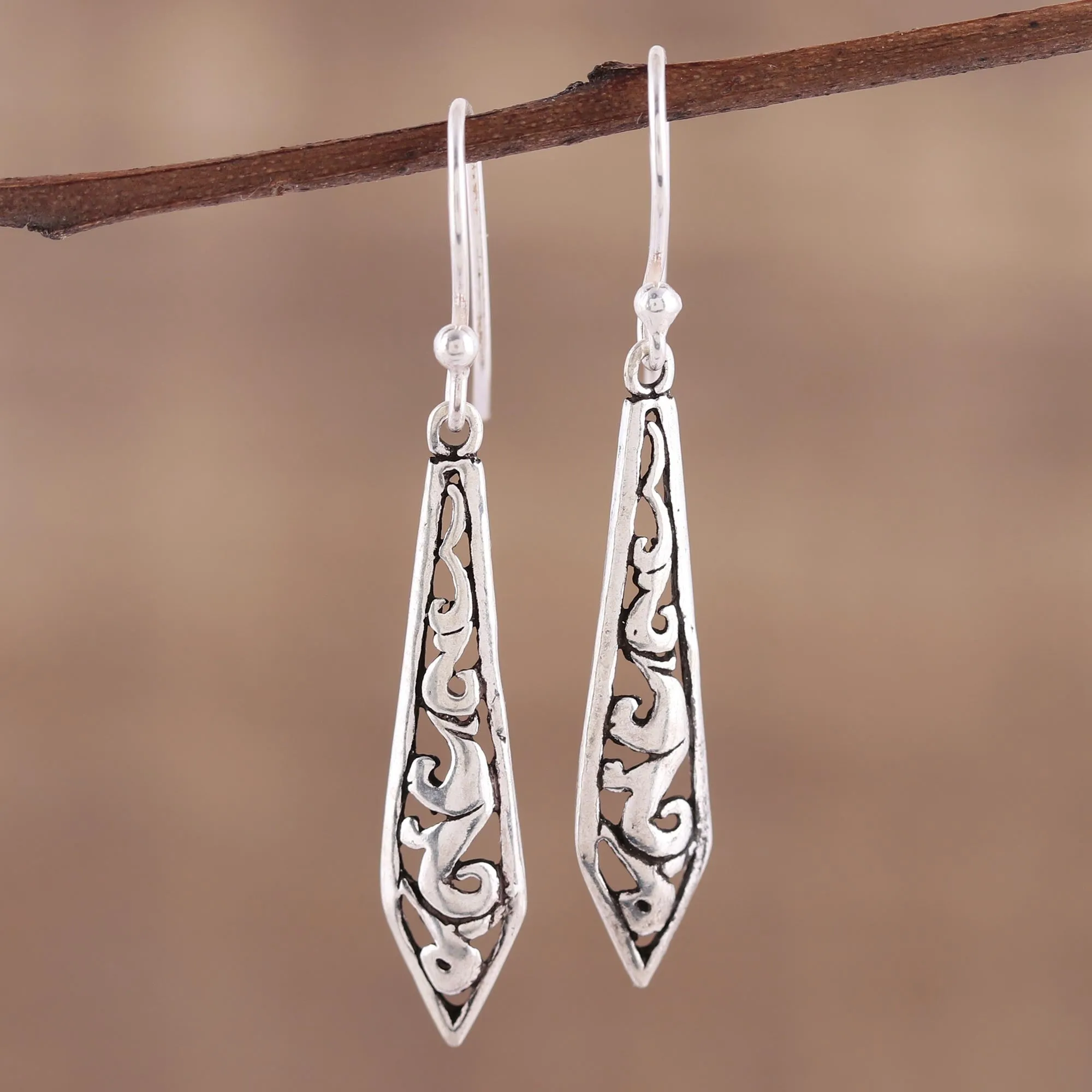 Dagger Shaped Sterling Silver Dangle Earrings from India - Sword of Delhi | NOVICA