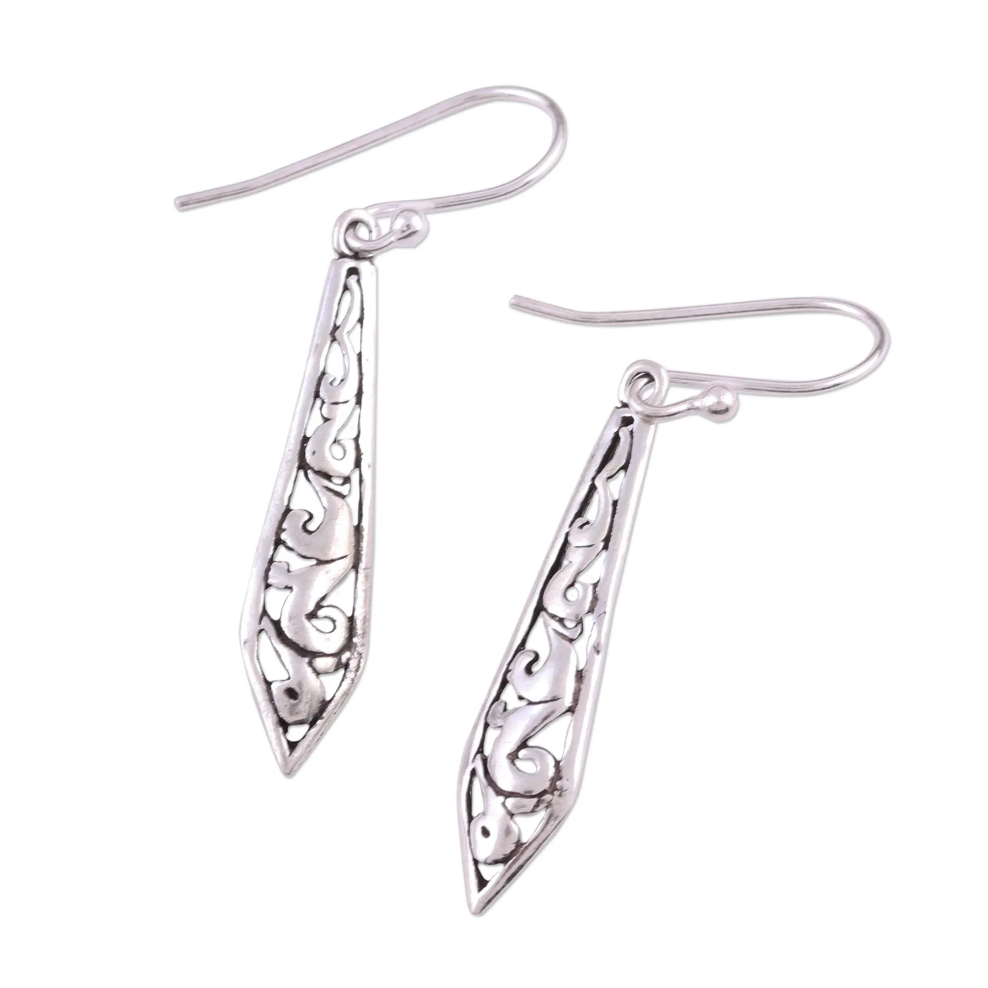 Dagger Shaped Sterling Silver Dangle Earrings from India - Sword of Delhi | NOVICA