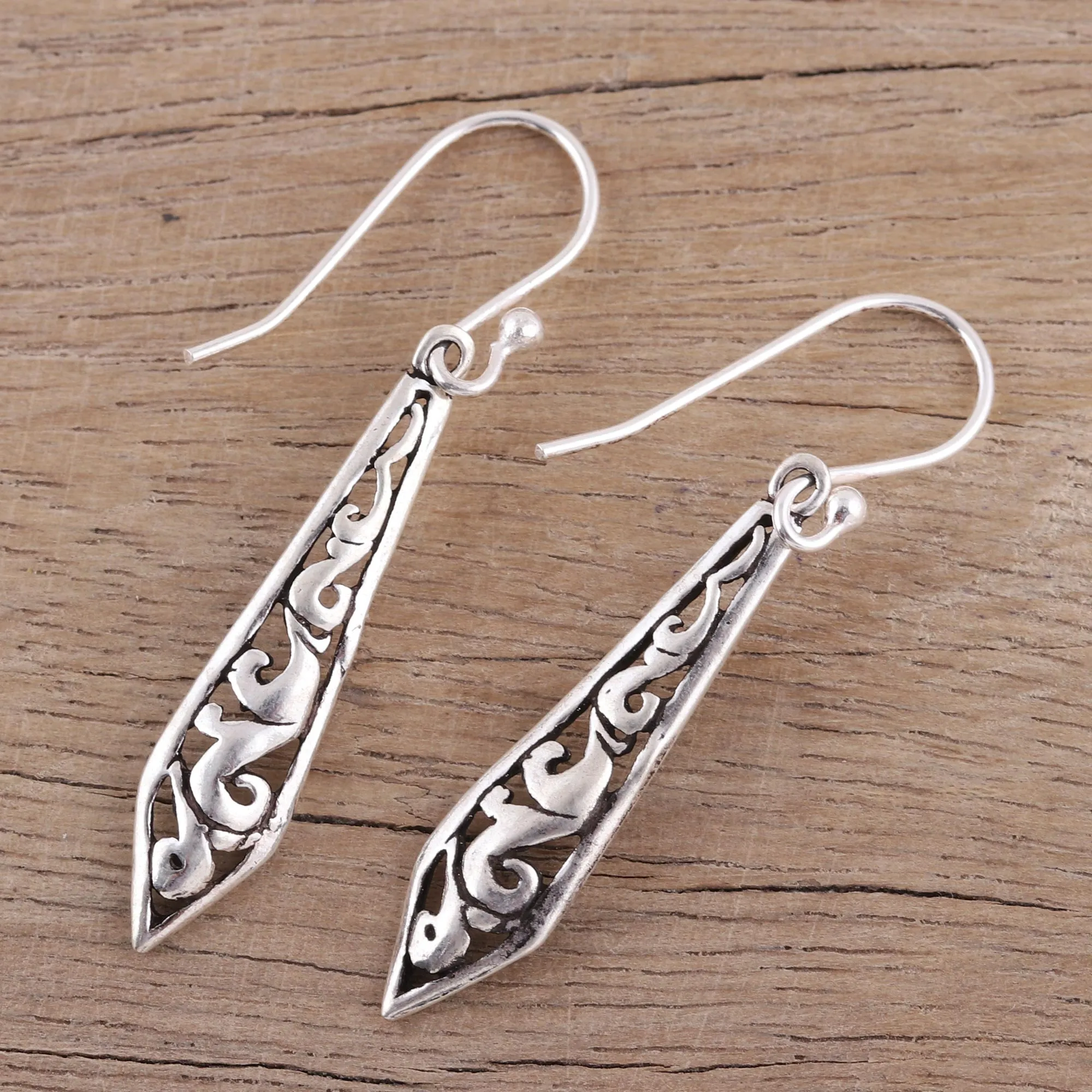 Dagger Shaped Sterling Silver Dangle Earrings from India - Sword of Delhi | NOVICA