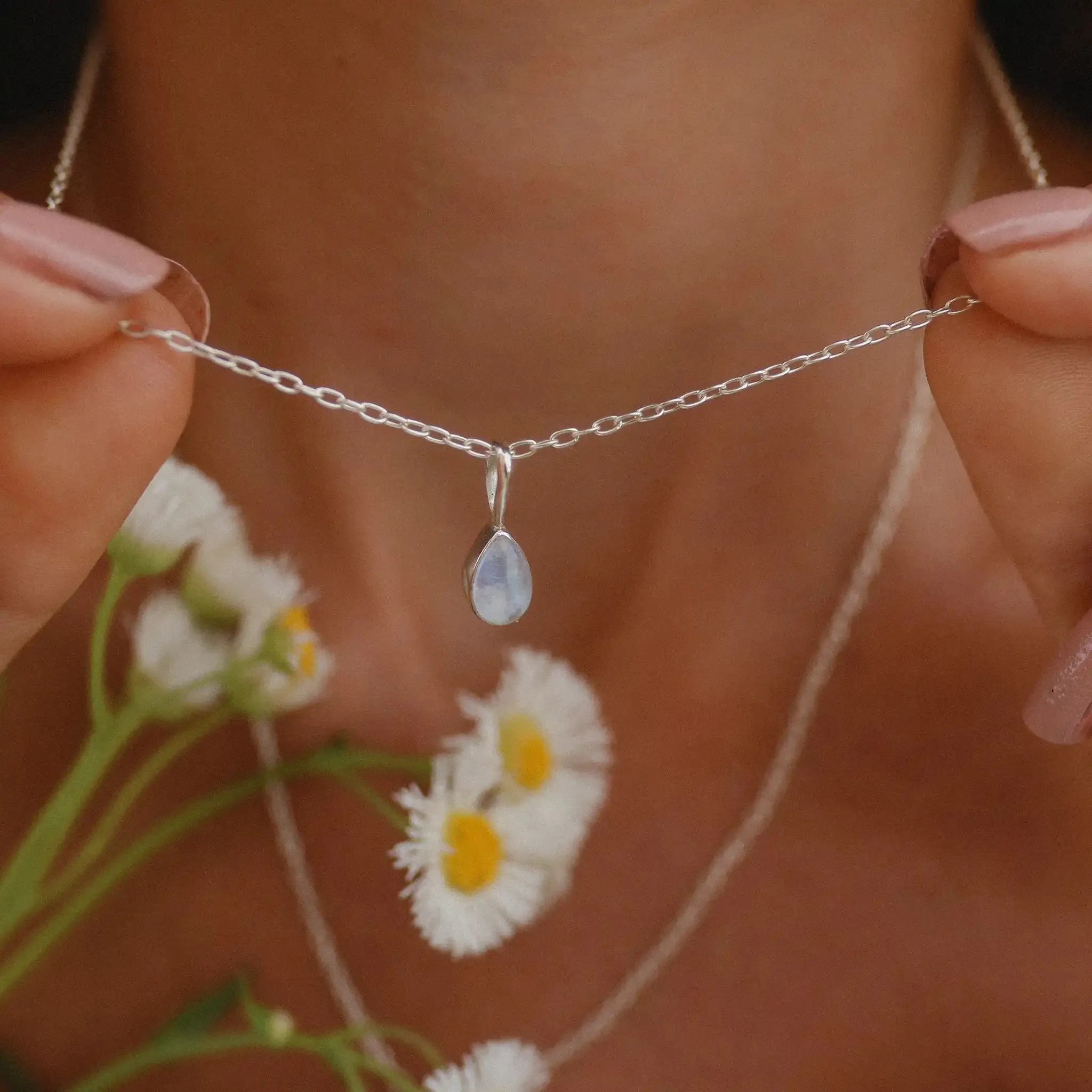 Dainty Tear Drop Moonstone Necklace