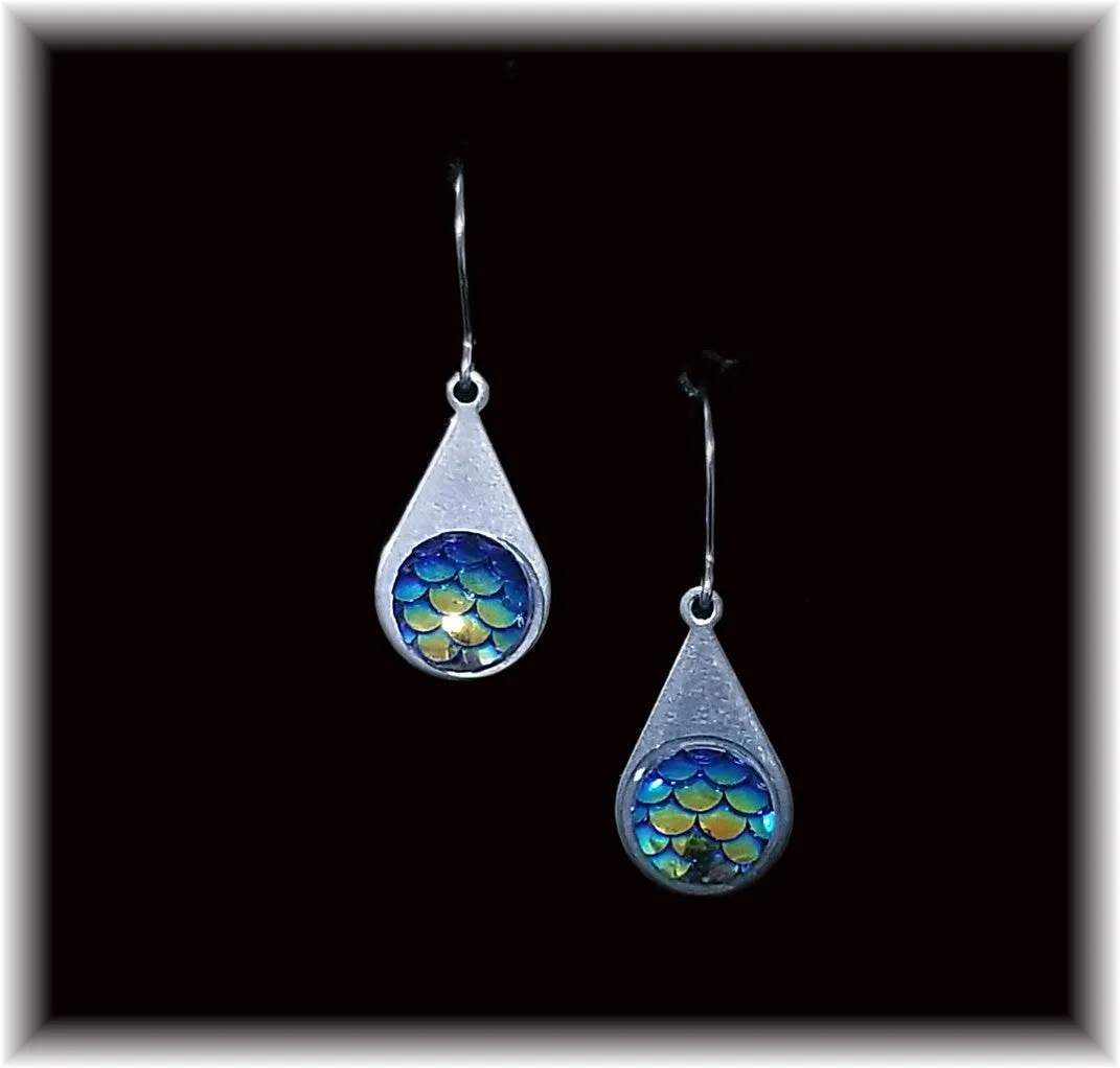 Dark Blue Mermaid Scales Stainless Teardrop Earring