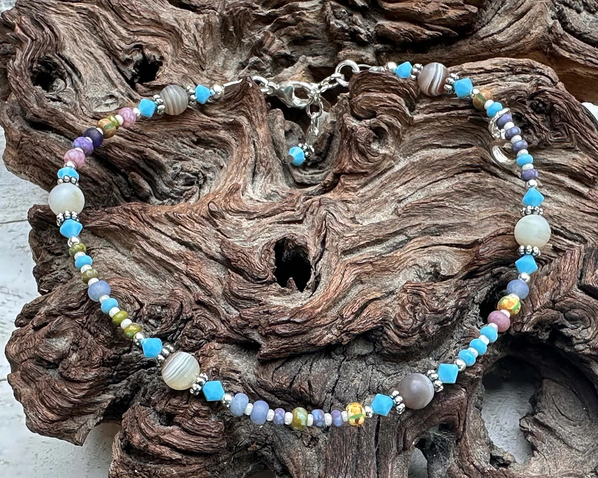 Desert Sky Blue Custom Beaded Anklet