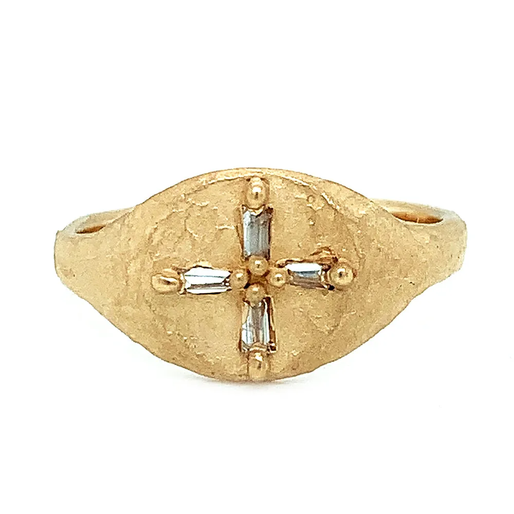 Diamond Baguette Gold Signet Ring - "Byzantium"