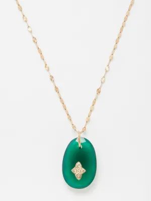 Diamond, green onyx and 9kt gold necklace