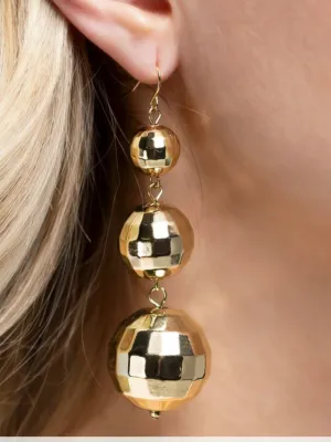 Disco Ball Dangle Earrings - Gold