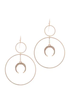 Double Circle Crescent Moon Charm Dangle Drop Earring