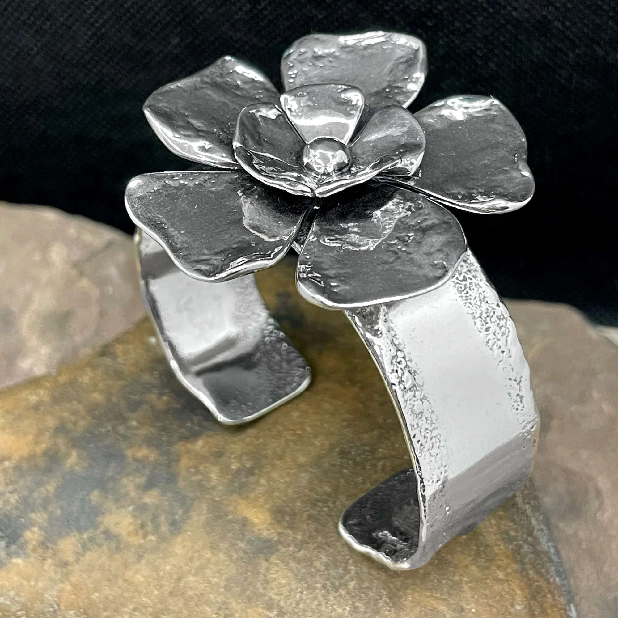 Double Flower Statement Cuff Bracelet