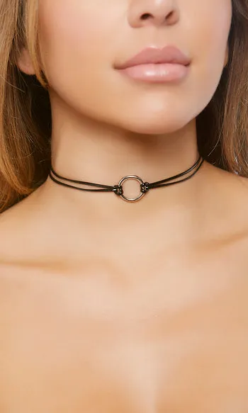 Double Strap Metal Ring Choker