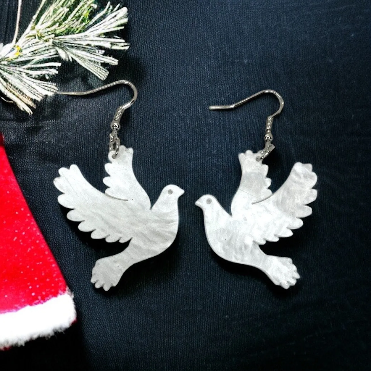 Dove Earrings - Christmas Earrings, White Dove Earrings, Christmas Jewelry, Dove Jewelry, Handmade Earrings, Bird Earrings, Christian