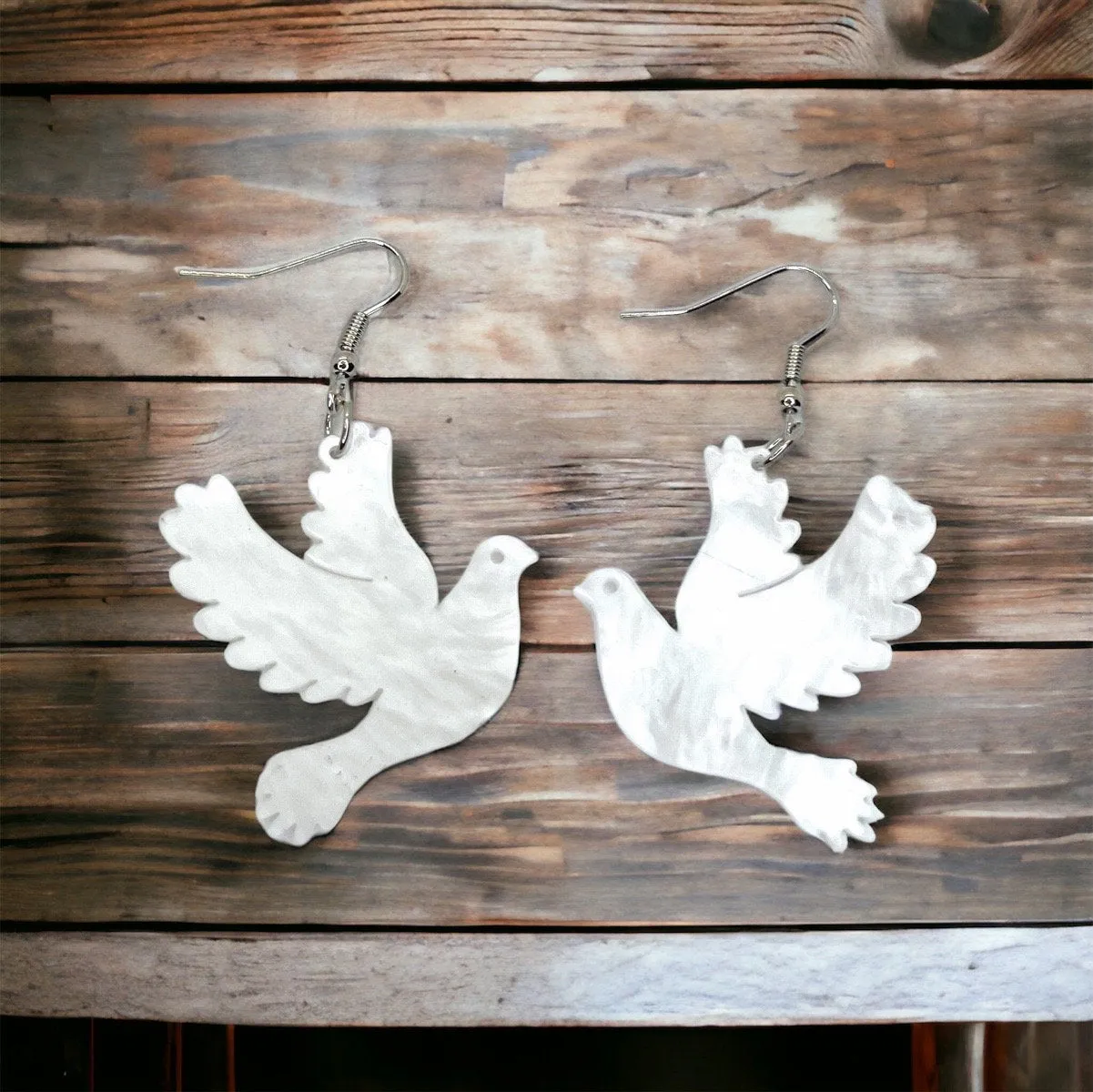 Dove Earrings - Christmas Earrings, White Dove Earrings, Christmas Jewelry, Dove Jewelry, Handmade Earrings, Bird Earrings, Christian