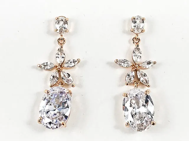 Elegant Oval & Star Mix Shape CZ Dangle Gold Tone Brass Earrings