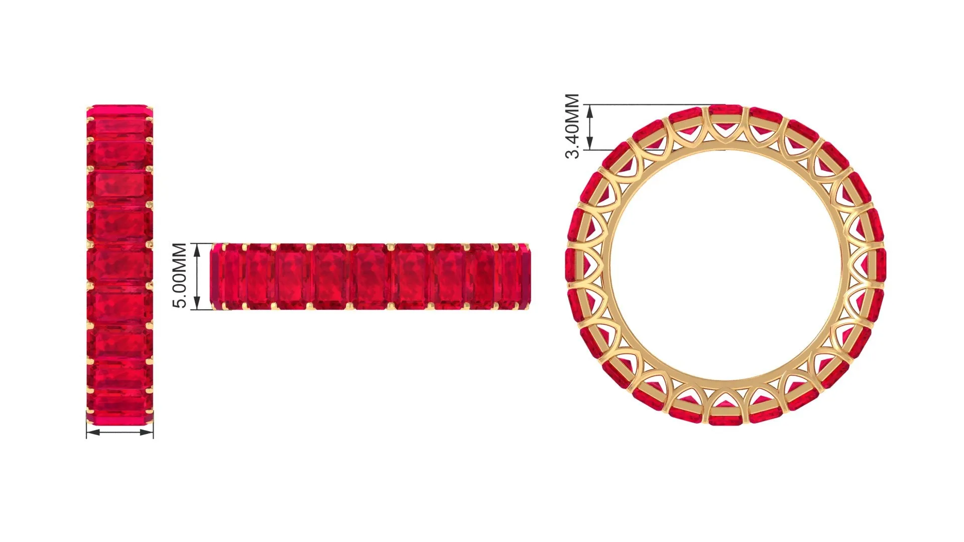 Emerald Cut Lab Grown Ruby Full Eternity Wide Band Ring