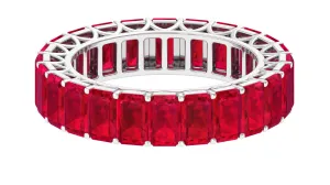 Emerald Cut Lab Grown Ruby Full Eternity Wide Band Ring