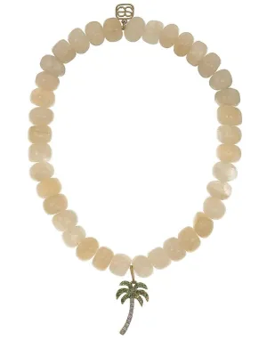 Emerald Palm Tree Charm Moonstone Bead Bracelet