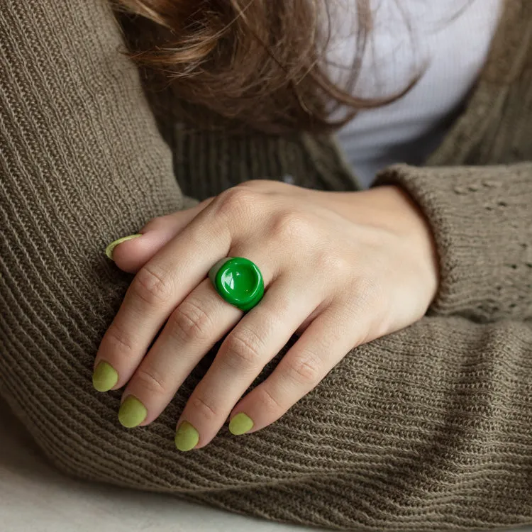 Enamel Button Signet Ring