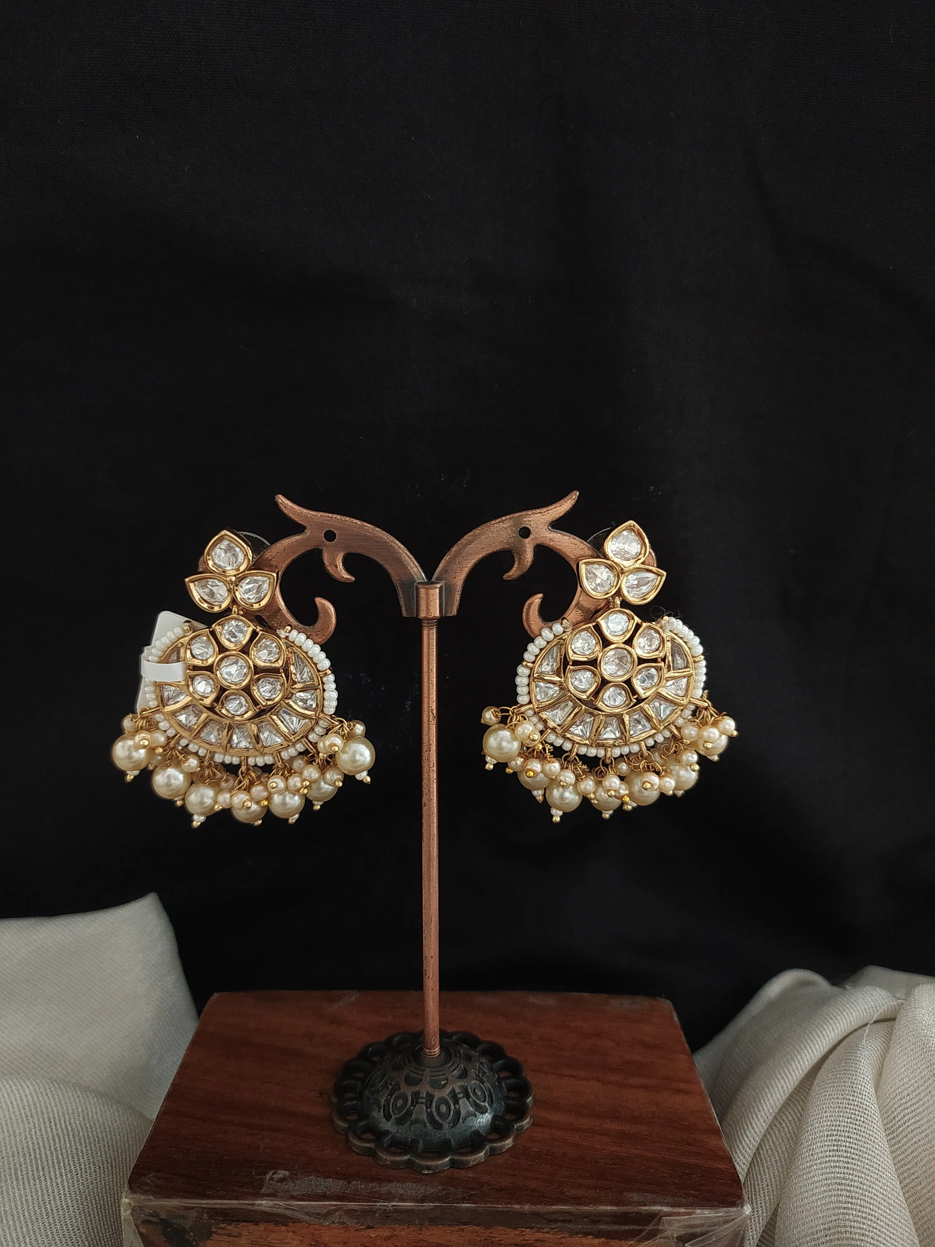 Enchanting Melodies Gold Plated Meenakari Kundan Chandbali Earrings