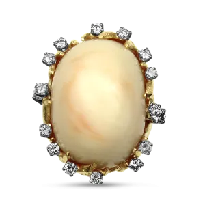 Estate 18K Yellow Gold Coral & Diamond Ring