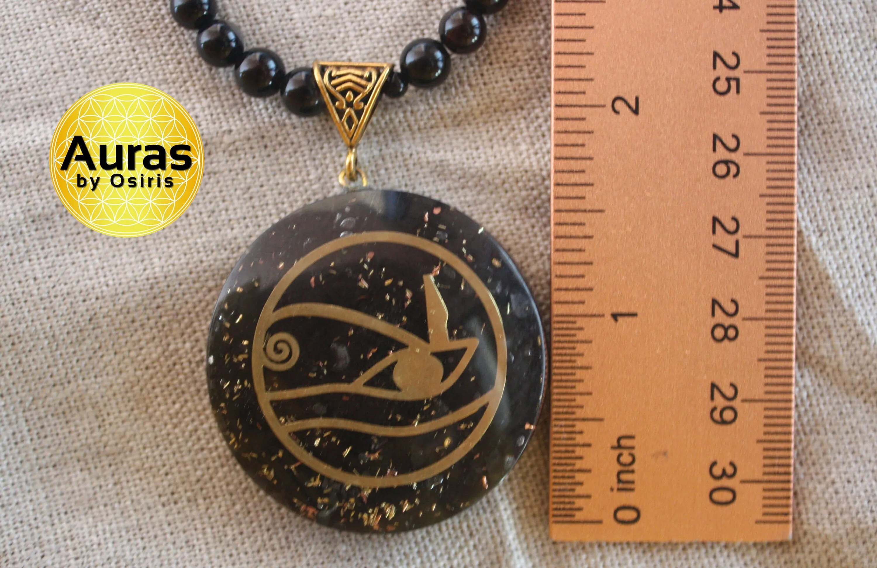 Eye of Horus Pendant Necklace - Egyptian jewelry- Black Onyx Crystal Chain - Orgone Energy - Magnet Clasp