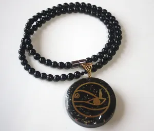 Eye of Horus Pendant Necklace - Egyptian jewelry- Black Onyx Crystal Chain - Orgone Energy - Magnet Clasp