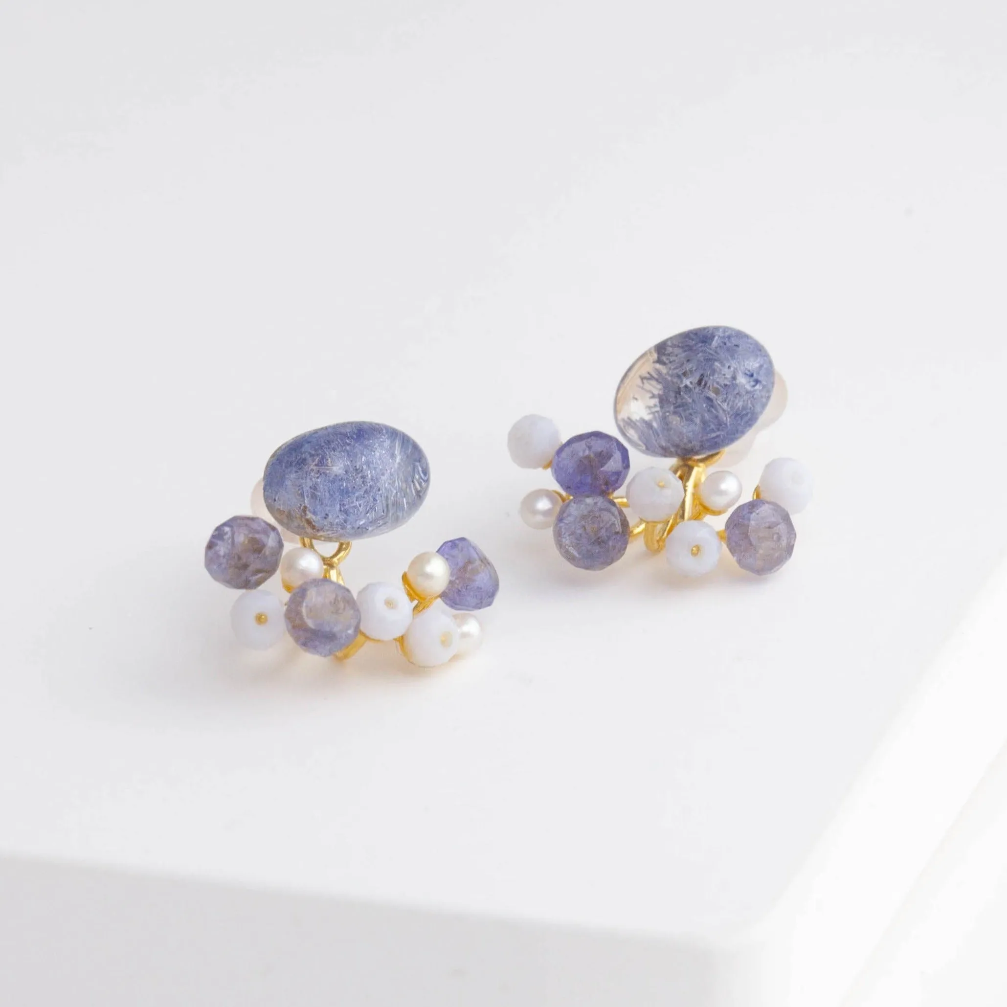 Fairy dumortierite in quartz and mixed stone earrings [Limited Edition]