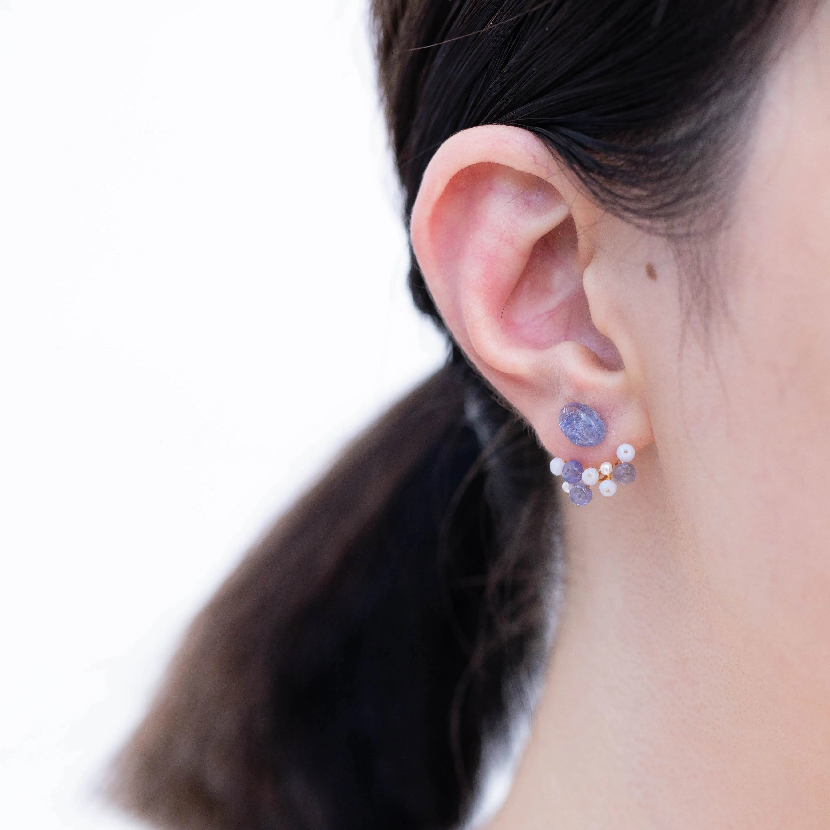 Fairy dumortierite in quartz and mixed stone earrings [Limited Edition]