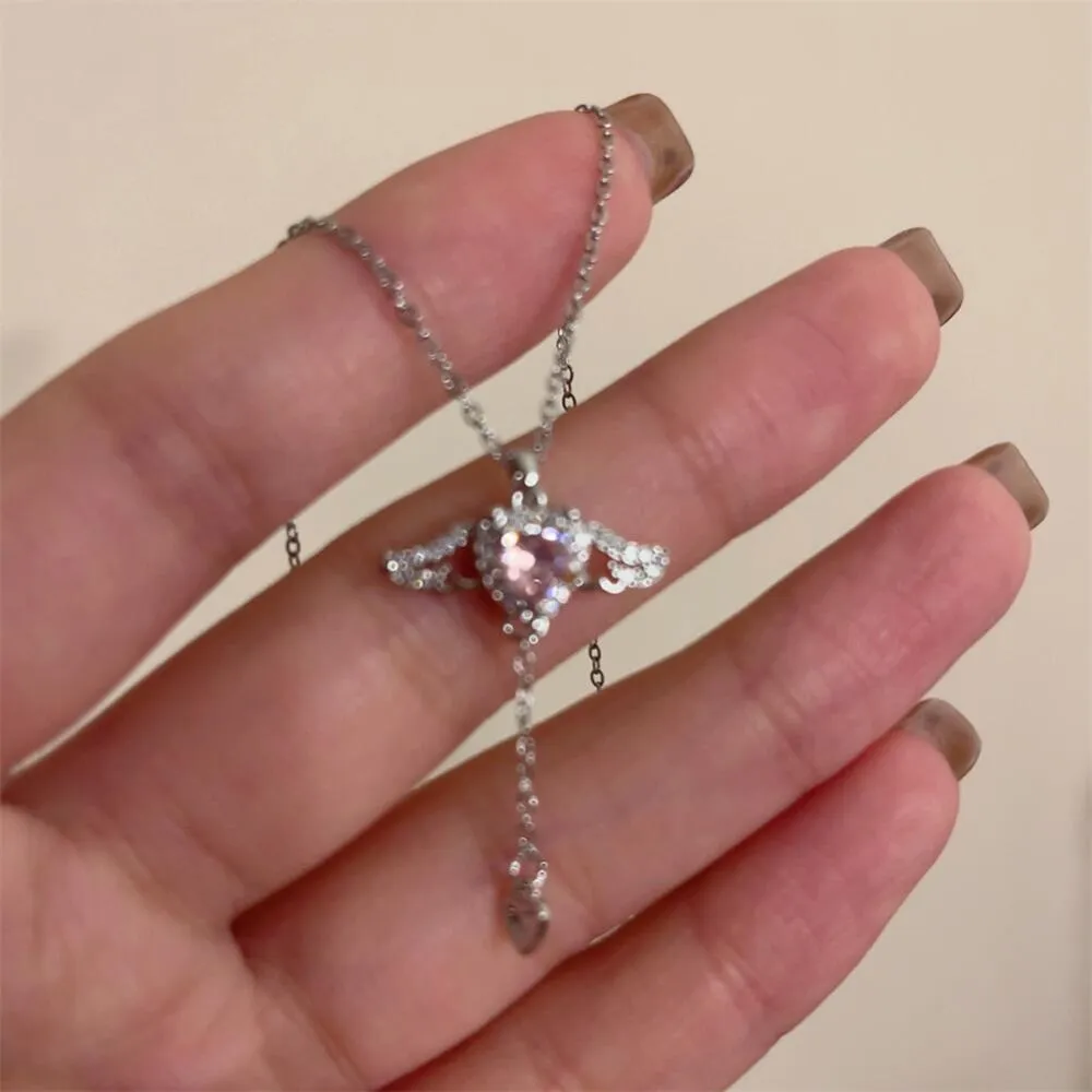 Female With Hearts Zircon Romantic Angel Clavicle Chain