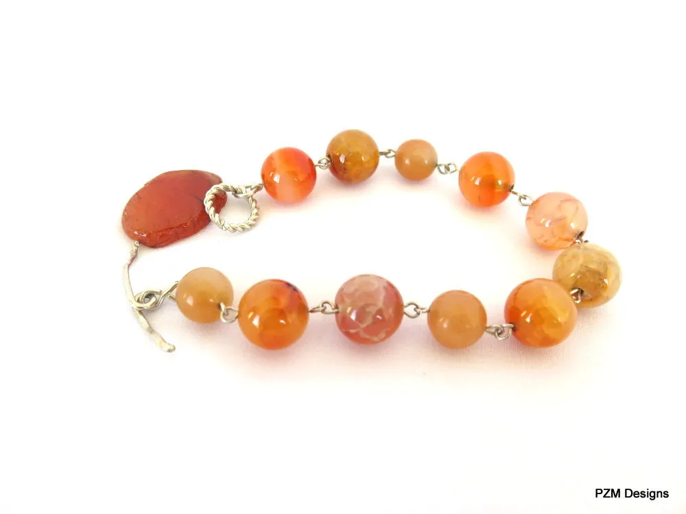 Fire Agate Gemstone Bracelet, Orange Gemstone Stacking Bracelet