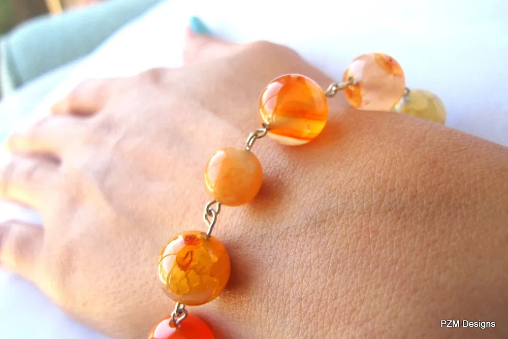 Fire Agate Gemstone Bracelet, Orange Gemstone Stacking Bracelet