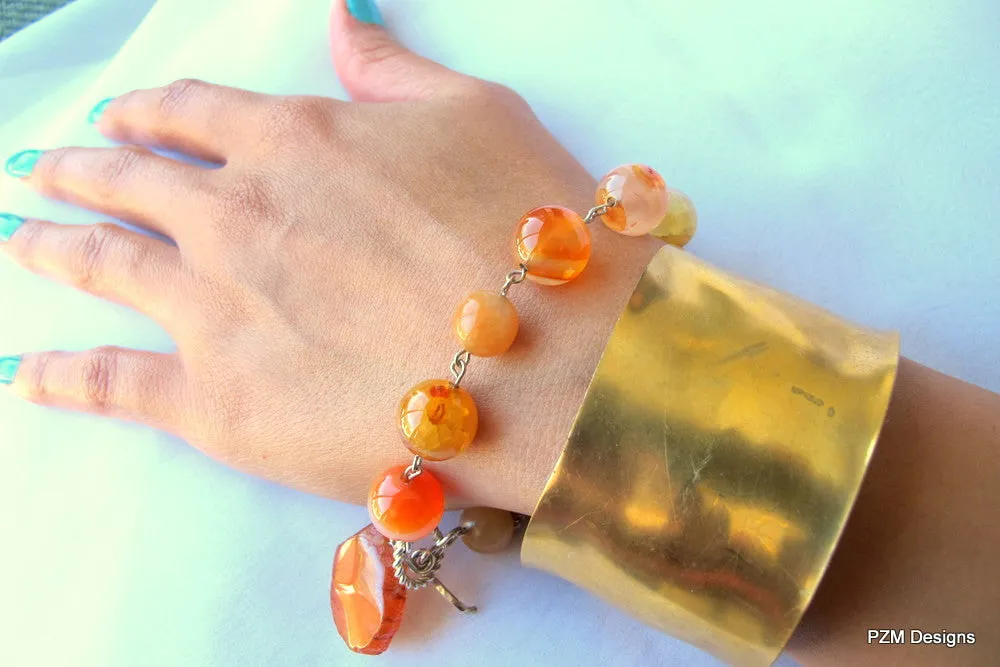 Fire Agate Gemstone Bracelet, Orange Gemstone Stacking Bracelet