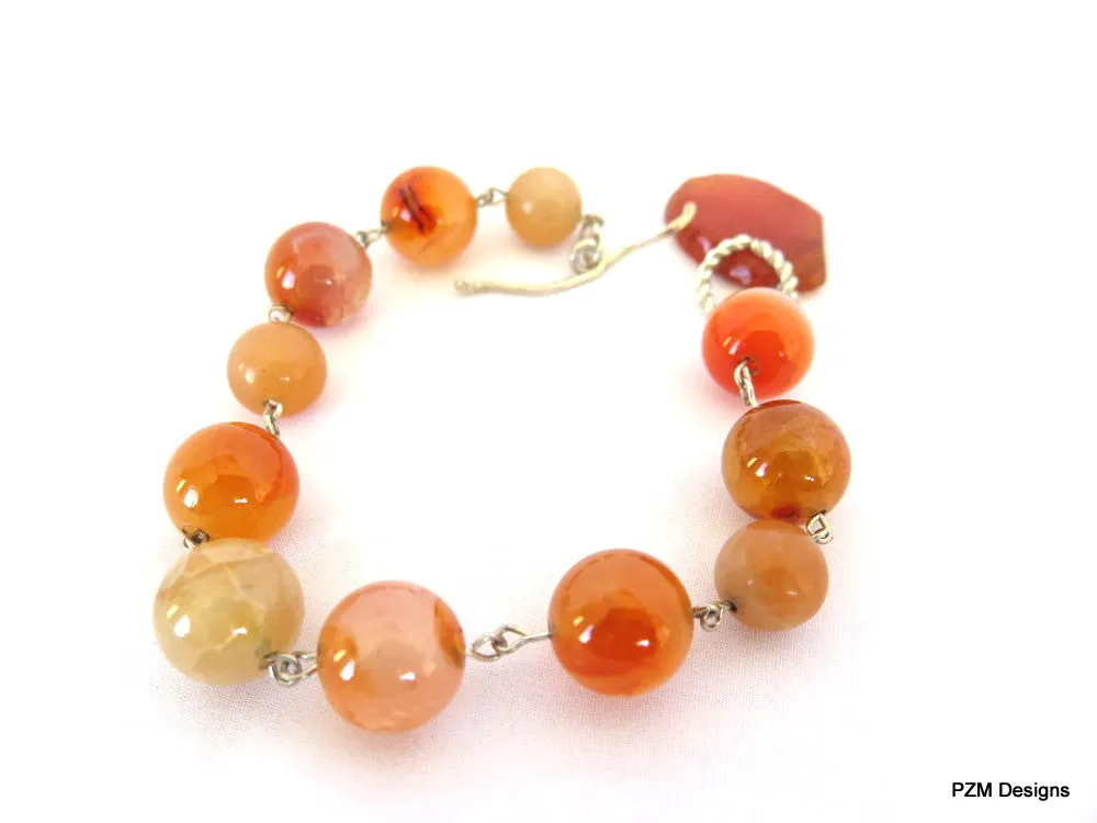 Fire Agate Gemstone Bracelet, Orange Gemstone Stacking Bracelet