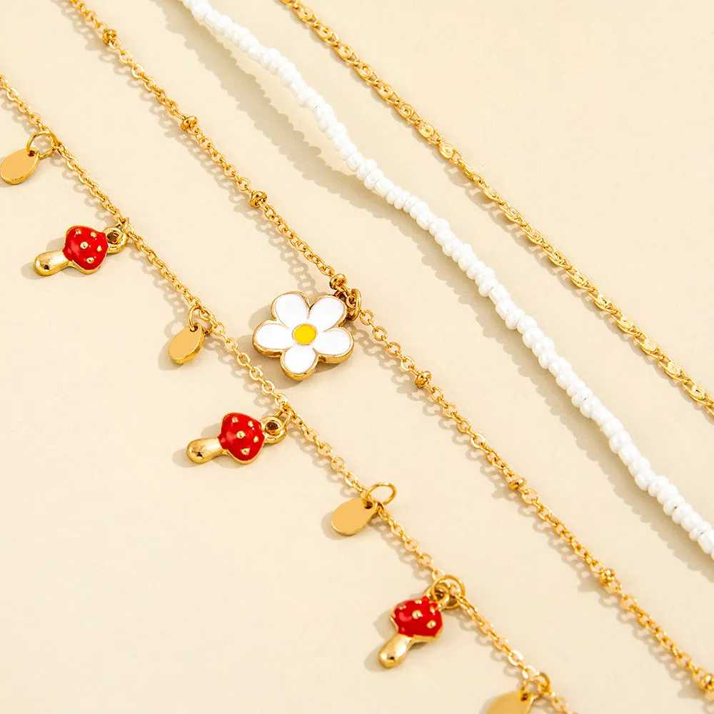 Four-piece Mushroom Pendant White Flower Pendant Anklet