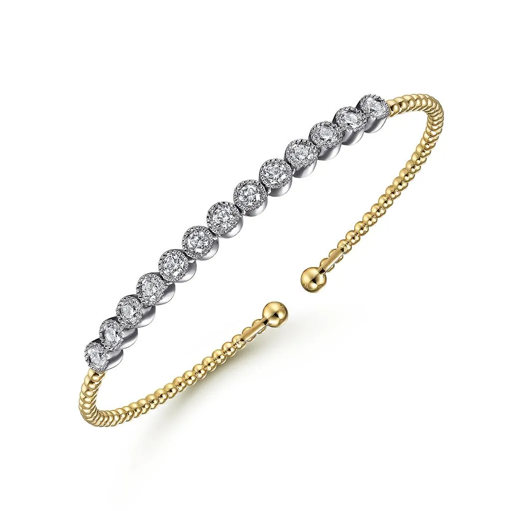 Gabriel & Co. 14k White and Yellow Gold Bujukan Cuff Bracelet with Bezel Set Diamonds