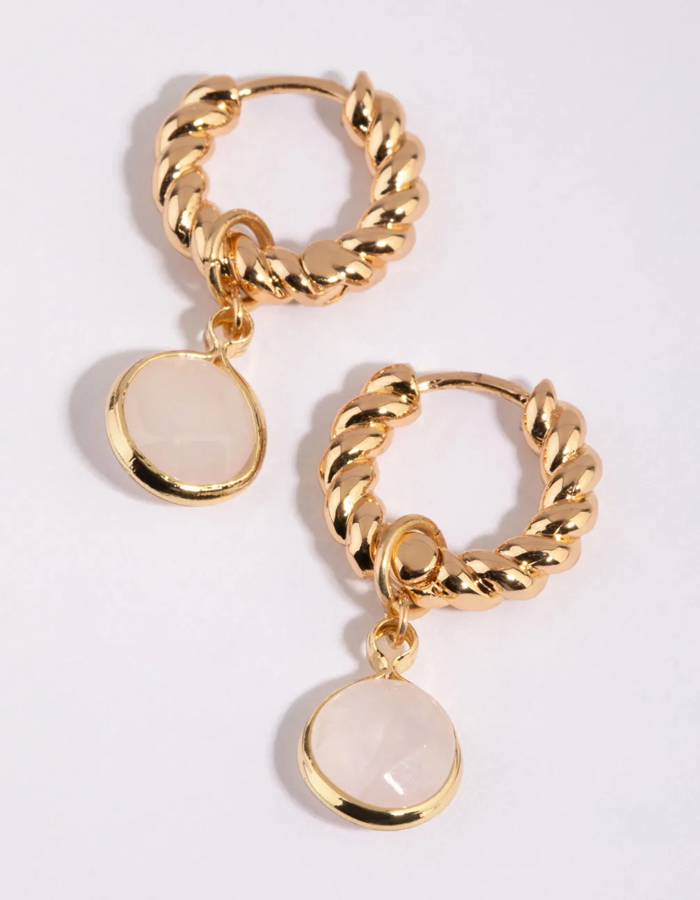 Gold Plated Huggie Hoop Earrings with Rose Quartz