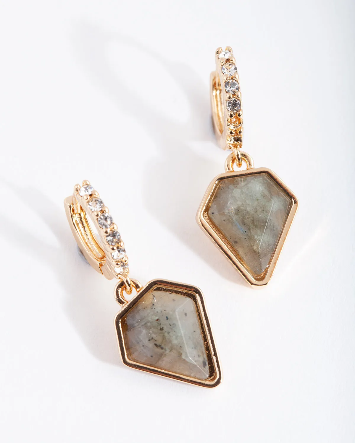 Gold Plated Labradorite Quartz & Diamante Huggie Earrings