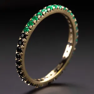 GREEN ONYX BLACK SPINEL 14K GOLD ETERNITY RING STACKING HALF & HALF BAND NATURAL