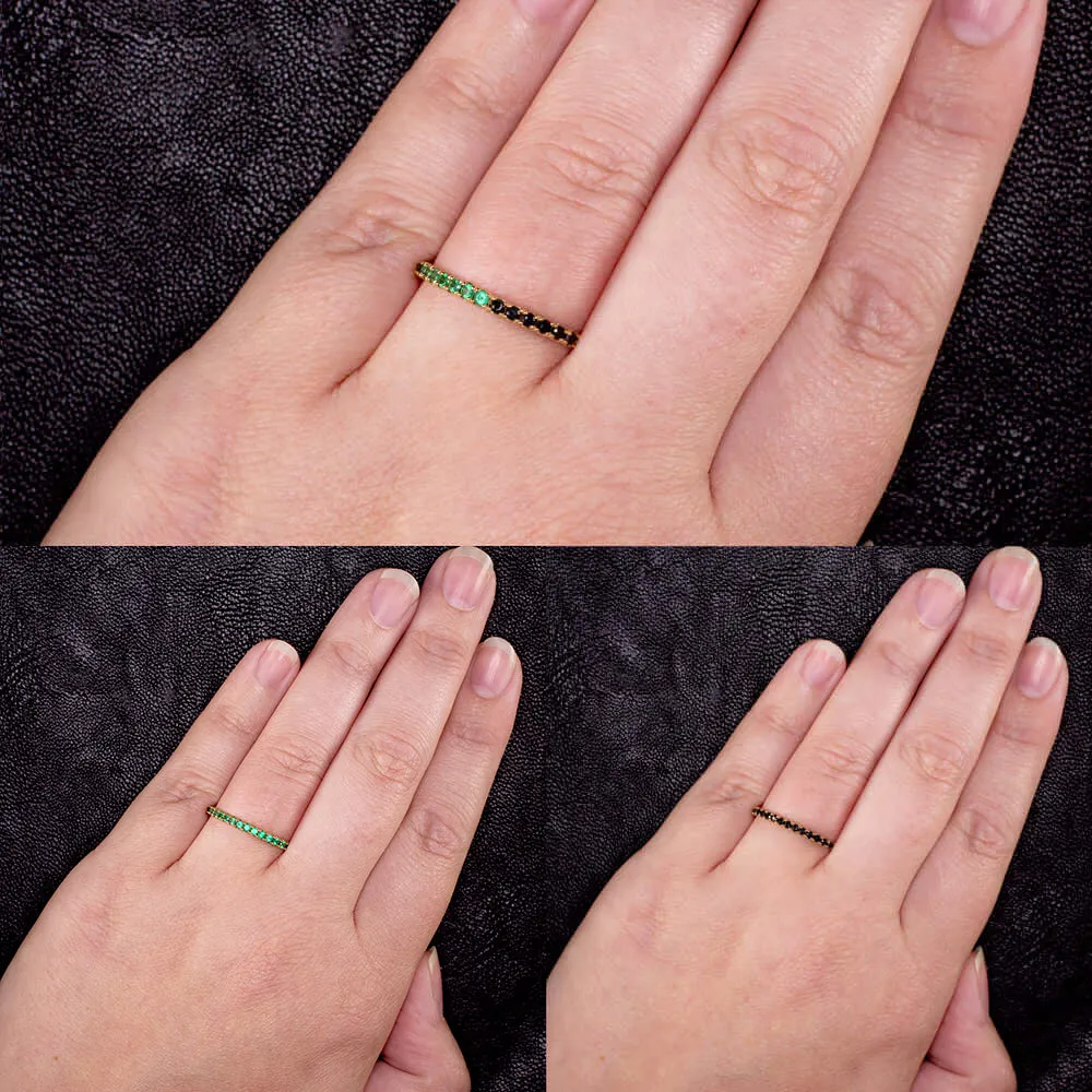 GREEN ONYX BLACK SPINEL 14K GOLD ETERNITY RING STACKING HALF & HALF BAND NATURAL