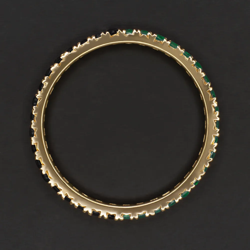 GREEN ONYX BLACK SPINEL 14K GOLD ETERNITY RING STACKING HALF & HALF BAND NATURAL