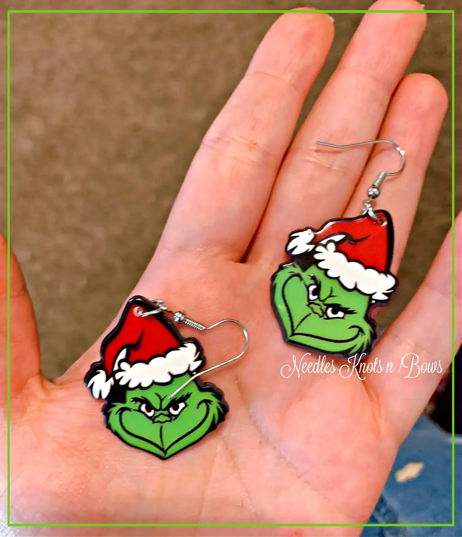 Grinch Dangle Christmas Hook Earrings