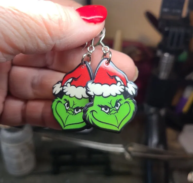 Grinch Dangle Christmas Hook Earrings