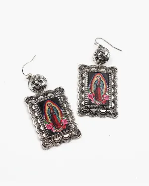 Hail Mary Print Antique Silver Earrings