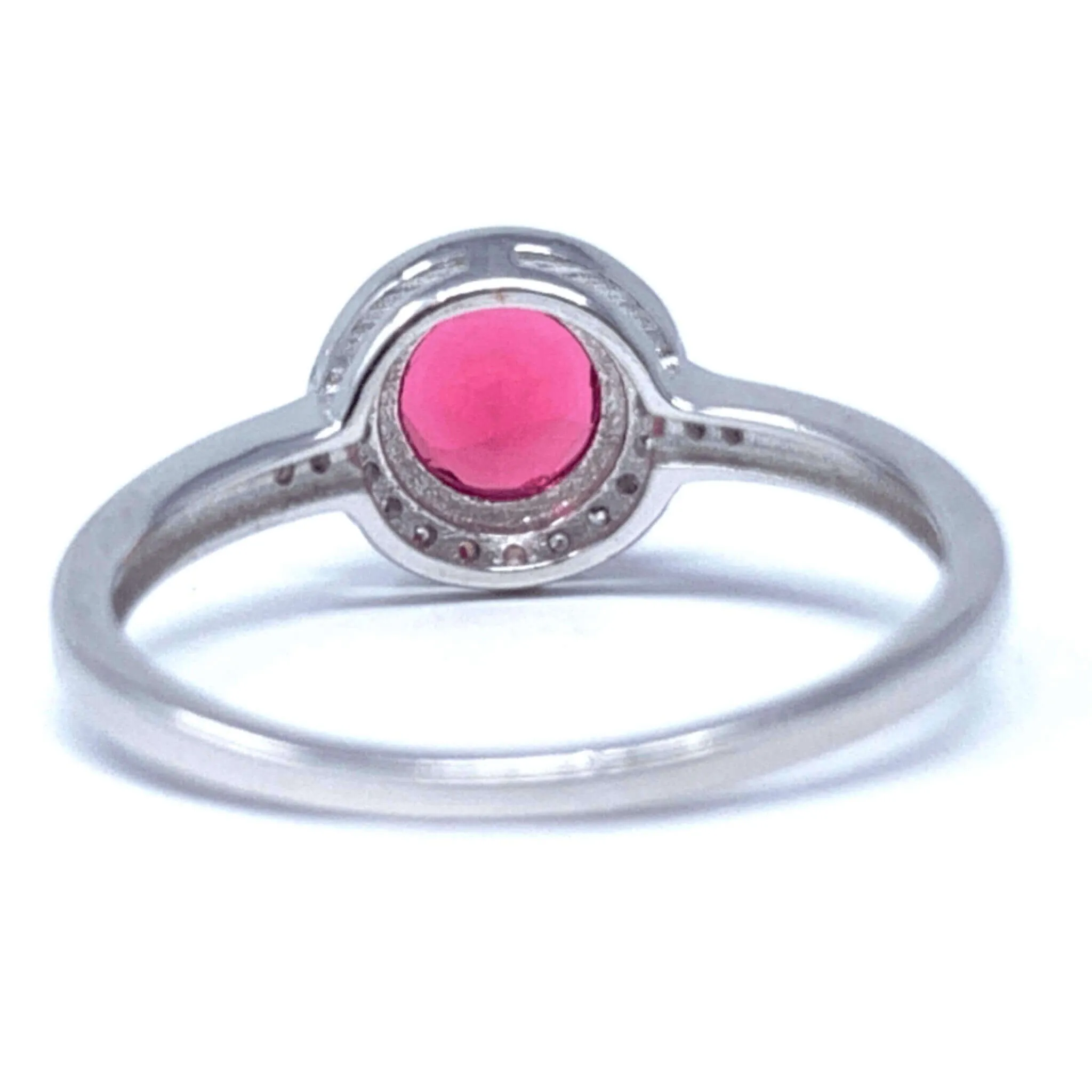 Halo Solitaire Cubic Zirconia Ruby Ring Sterling Silver