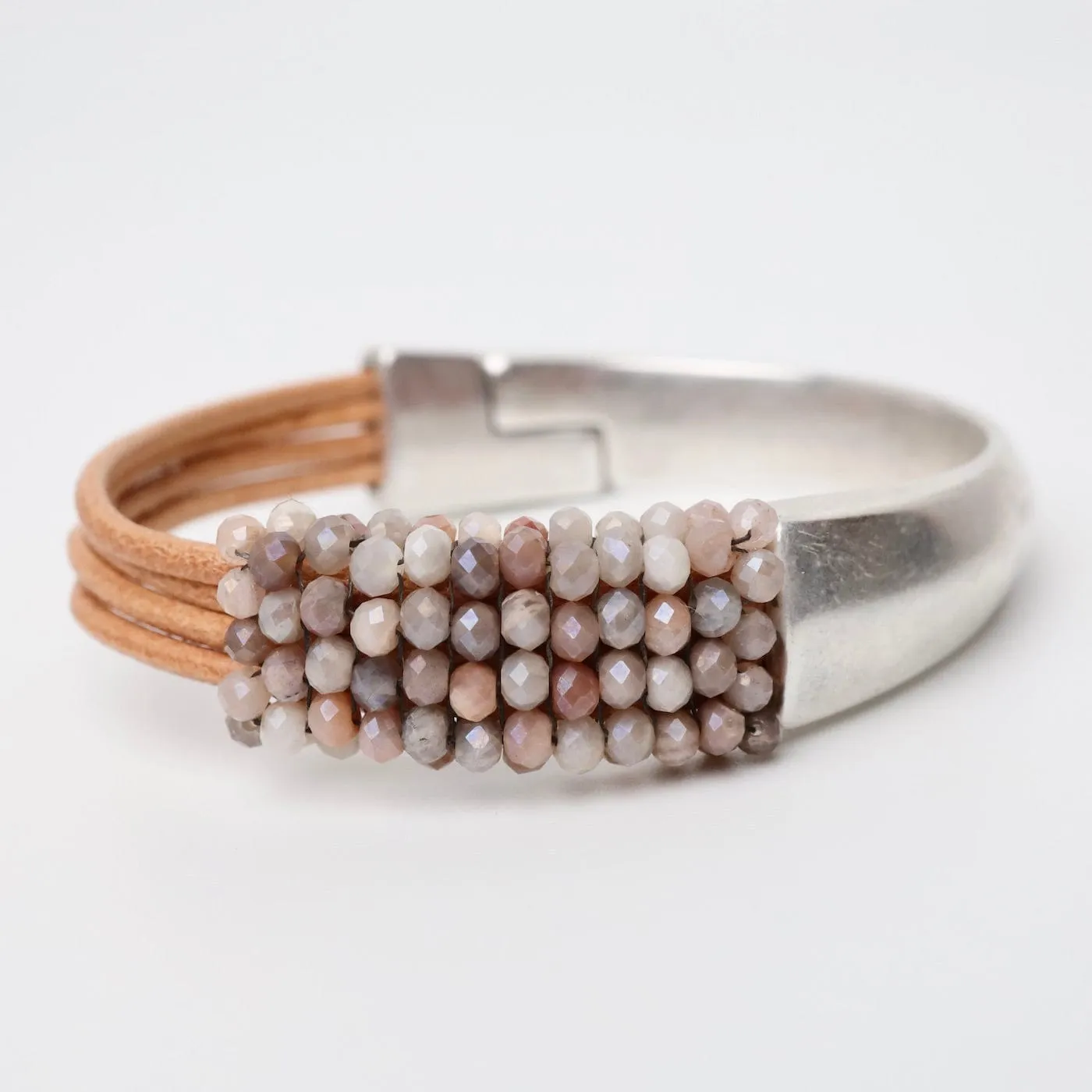 Hand Stitched Coated Moonstone Half Cuff Bracelet